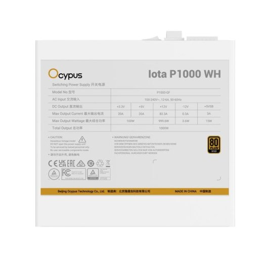 Fonte Alimentazione Ocypus Iota P1000 WH 1000W Certificazione 80+ Gold modulare