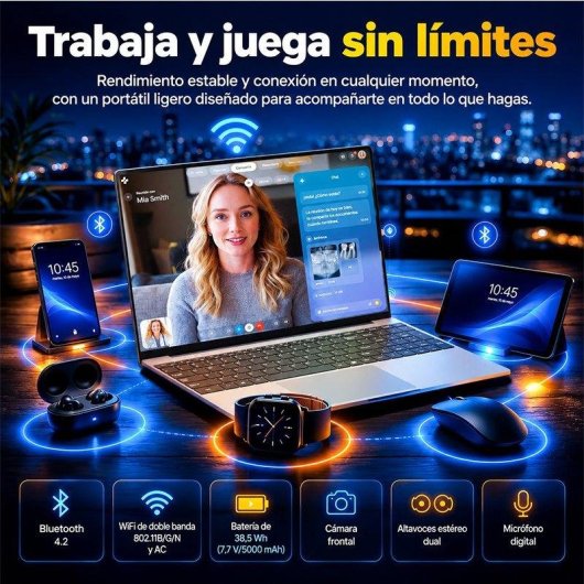 Portatile Moacreto Ul154n 15,6" Intel Core M3-8100Y 16GB 512GB SSD Intel UHD Windows 11 Pro