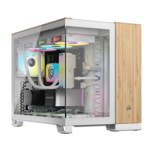 Boîtier Corsair 2500X Mini Tower Micro ATX Blanc/Bambou Vidrio et Mesh USB-C