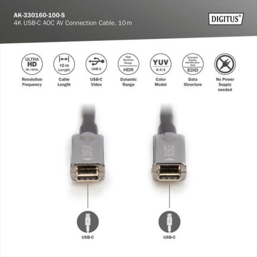 Cable USB-C Digitus Fibre Optica 10 m