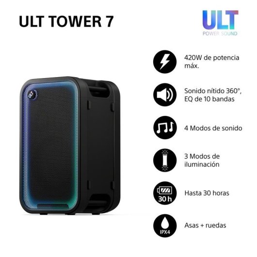 Altavoces Sony Torre Bluetooth 420 W con luces y XLR