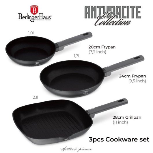 Juego de sartenes Berlinger Haus Anthracite 3 piezas aluminio forjado inducción 20/24/28 cm
