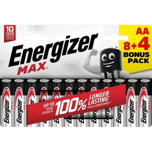 Pilas Energizer Max AA Alcalinas Pack 12 unidades Larga Duración