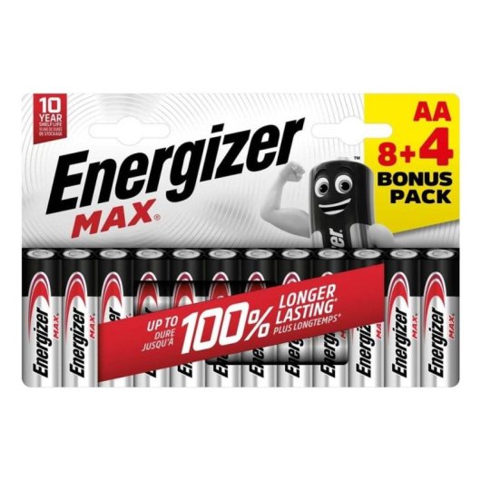 Pilas Energizer Max AA Alcalinas Pack 12 unidades Larga Duración
