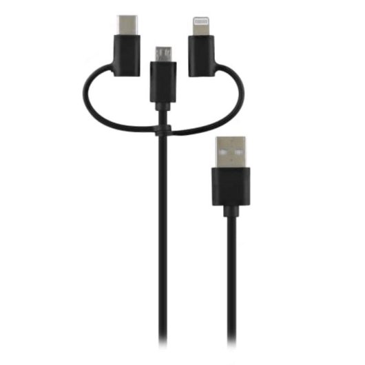 Cable TnB Way WCBL3IN1 USB 3 em 1 Lightning USB-C Micro USB 1 m Preto