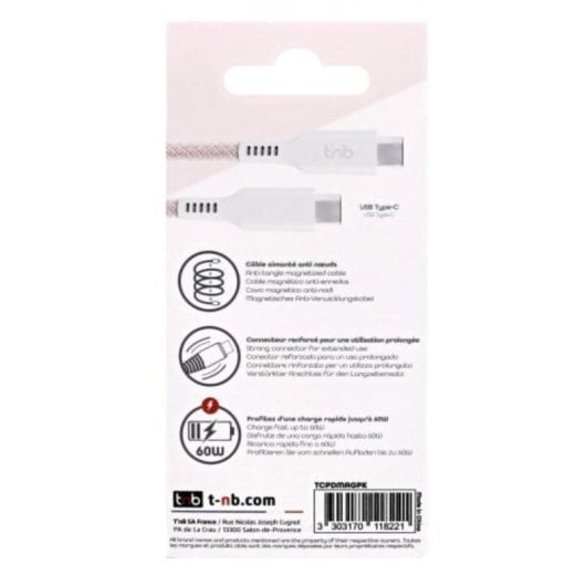 Cable USB-C magnétique TnB 60 W 1,5 m Rose