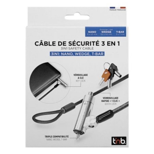 Cable antirrobo TnB MCAV3IN1KEY 3 en 1 con llave 1,8 m