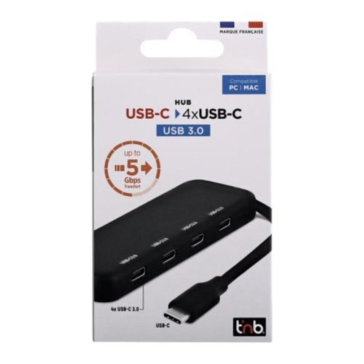 Hub TnB 4 portas USB-C 5 Gbps TCHUB4USBC compacto preto