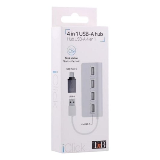 Hub TnB 4 ports USB 2.0 480 Mbit/s modèle HUBUSB4ALU aluminium