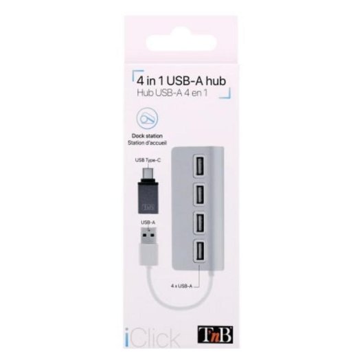 Hub TnB 4 ports USB 2.0 480 Mbit/s modèle HUBUSB4ALU aluminium