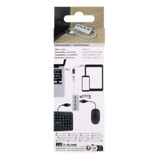Hub TnB 4 ports USB 2.0 480 Mbit/s modèle HUBUSB4ALU aluminium