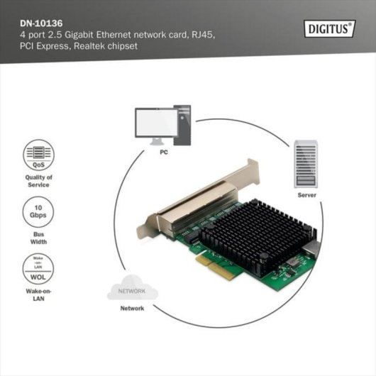 Netzwerkkarte Digitus DN-10136 PCI Express 2,5 GbE 4 Ports RJ45