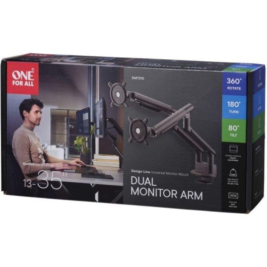 One For All DM7210 Doppel-Monitorhalterung Tisch 13 bis 35" VESA 75x75 bis 100x100 Max 9Kg