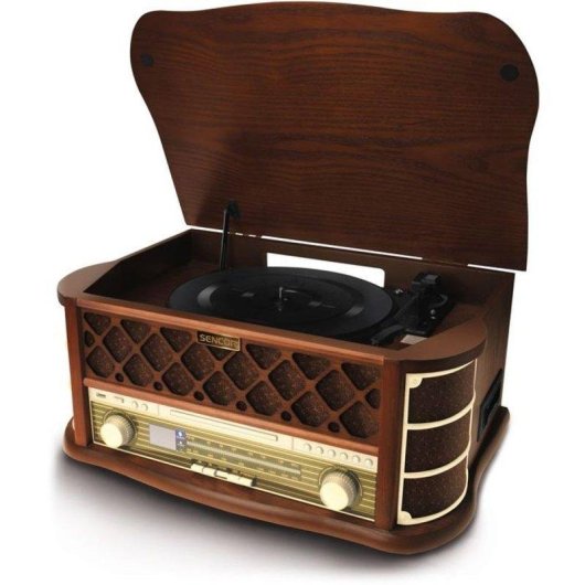 Tocadiscos Sencor STT 016 6W RMS Tracción Directa CD Cassette USB Radio AM/FM Marron
