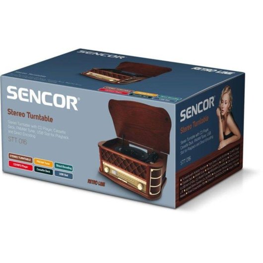 Tocadiscos Sencor STT 016 6W RMS Tracción Directa CD Cassette USB Radio AM/FM Marron