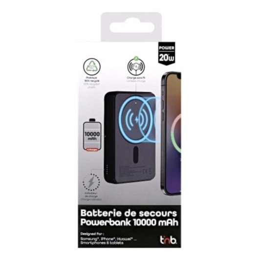 Power Bank TnB 10000 mAh 20 W Charge sans fil Gris