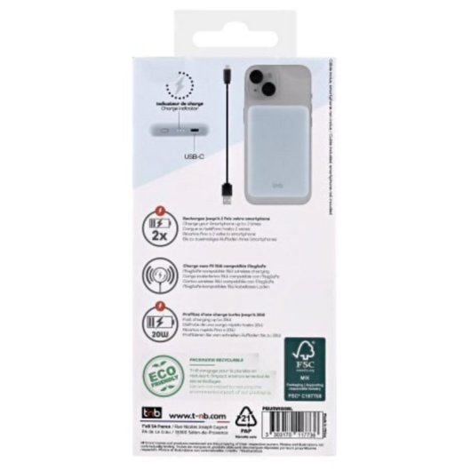 Power Bank TnB PBUMAG5BL 5000 mAh 20 W Apta para avión Azul
