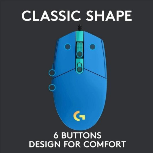 Souris Logitech G203 USB 8000 DPI Bleu RGB 6 Boutons Programmables