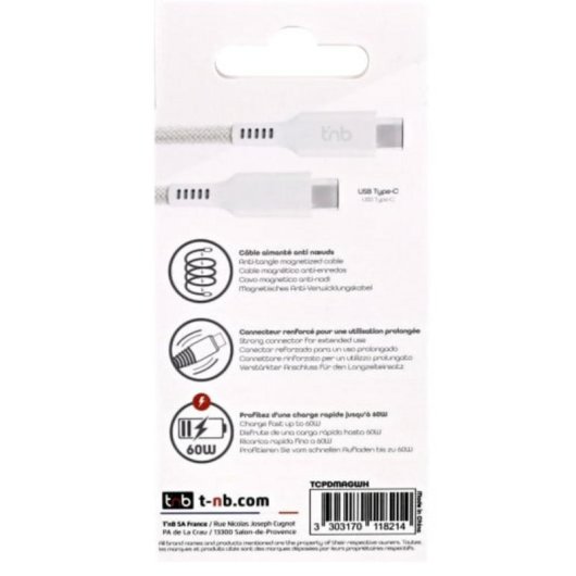 Cable TnB TCPDMAGWH USB-C Magnetico 60 W 1,5 m Bianco