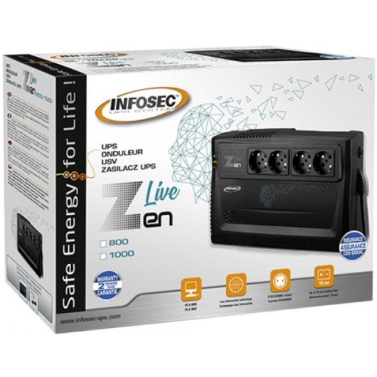 Sai Infosec 800 VA batería de 12 V 13 min AVR y 4 tomas