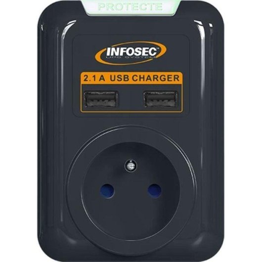 Sai INFOSEC 3680W 1 FR-Steckdose 2 USB-Ports Überspannungsschutz 2 Jahre Garantie