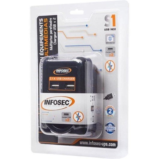 Sai INFOSEC 3680W 1 FR-Steckdose 2 USB-Ports Überspannungsschutz 2 Jahre Garantie