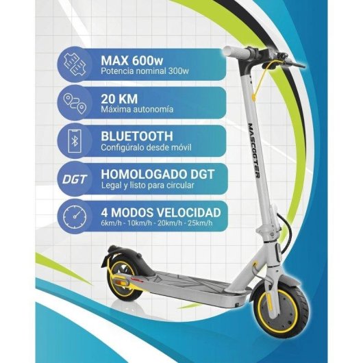 Patinete eléctrico Mascooter S1 Reckless 300W Autonomía 20 km 8,5" Gris y amarillo