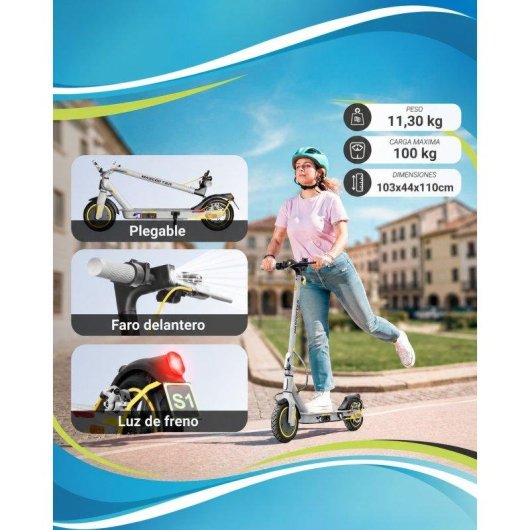 Patinete eléctrico Mascooter S1 Reckless 300W Autonomía 20 km 8,5" Gris y amarillo