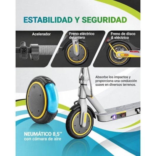 Patinete eléctrico Mascooter S1 Reckless 300W Autonomía 20 km 8,5" Gris y amarillo