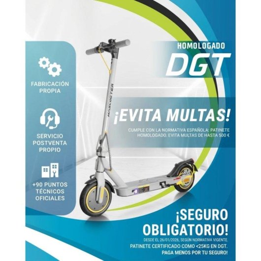 Patinete eléctrico Mascooter S1 Reckless 300W Autonomía 20 km 8,5" Gris y amarillo