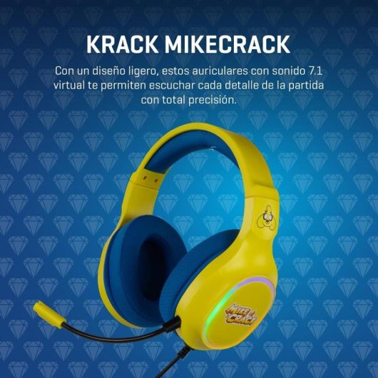 Auriculares Krom KRACK com cabo USB gaming som 7.1 RGB amarelo azul