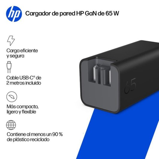 Fonte de Alimentação HP GaN 65W USB-C com cabo 2m certificada CE