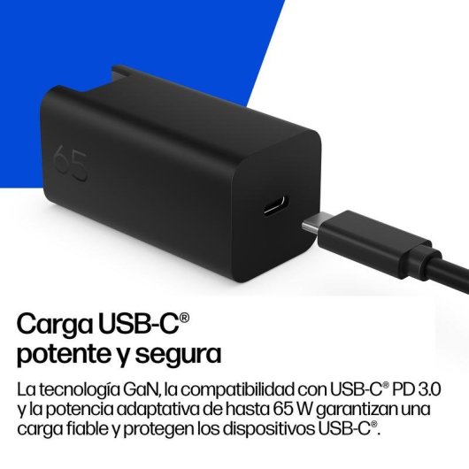 Fonte de Alimentação HP GaN 65W USB-C com cabo 2m certificada CE