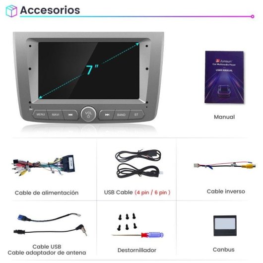 Autoradio Junsun 7" Linux CarPlay Android Auto Wi-Fi Bluetooth Plateado
