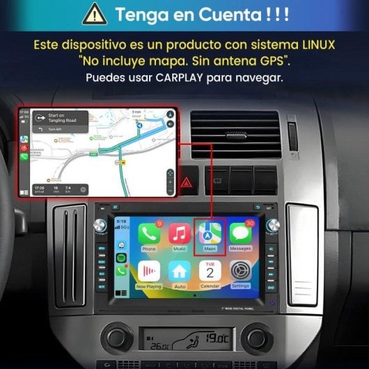 Autorradio JUNSUN 7" Linux con CarPlay y Android Auto para VW Polo 9N, Golf MK4 y Passat B5