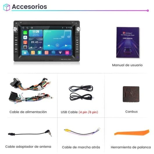 Autorradio JUNSUN 7" Linux con CarPlay y Android Auto para VW Polo 9N, Golf MK4 y Passat B5