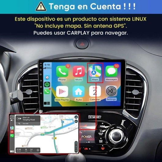 Autoradio JUNSUN 9" CarPlay Android Auto Inalámbrico Bluetooth Nissan Juke 2010-2014