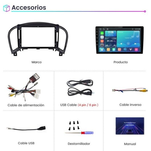Autoradio JUNSUN 9" CarPlay Android Auto Inalámbrico Bluetooth Nissan Juke 2010-2014