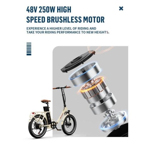 Vélo électrique pliant OneSport OT16-2 250W 48V 17Ah 25km/h 20" beige