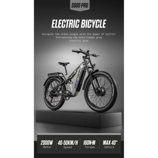 Vélo électrique Shengmilo S600Pro 2000W 48V 25Ah 45km/h Gris