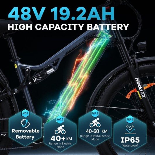 Bicicleta eléctrica Hedatx TX29 27,5" x 3,0" 48 V 19,2 Ah doble suspensión
