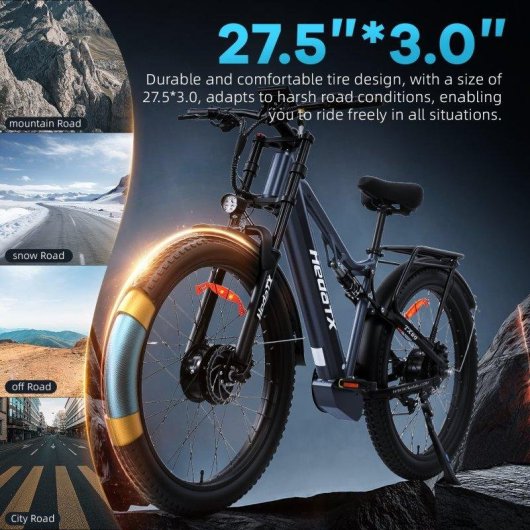 Bicicleta eléctrica Hedatx TX29 27,5" x 3,0" 48 V 19,2 Ah doble suspensión