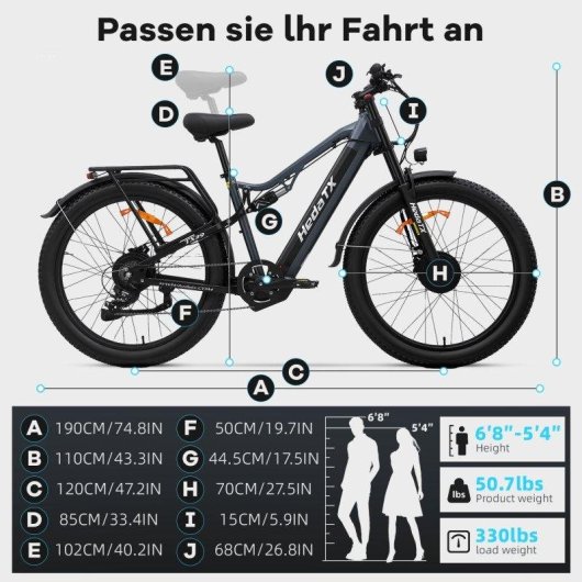 Bicicleta eléctrica Hedatx TX29 27,5" x 3,0" 48 V 19,2 Ah doble suspensión