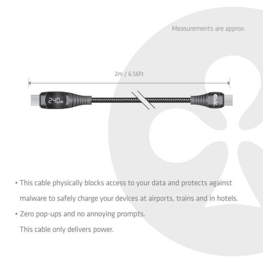 Cable USB-C Seguro Club 3D 240 W con Bloqueo de Datos y Medidor de Potencia 2 m