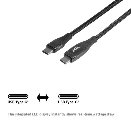 Cable USB-C Seguro Club 3D 240 W con Bloqueo de Datos y Medidor de Potencia 2 m