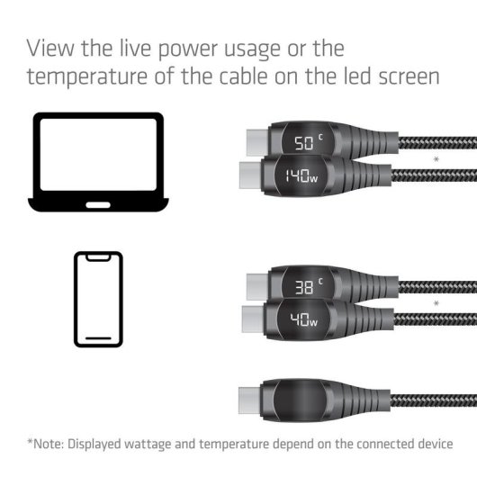 Cable USB-C Seguro Club 3D 240 W con Bloqueo de Datos y Medidor de Potencia 2 m
