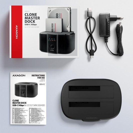 Base de conexao Axagon ADSA-SC para 2 discos SATA USB-C