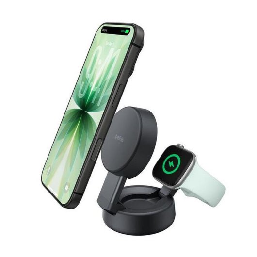 Cargador Inalámbrico Belkin UltraCharge Pro Qi2 25 W 2 en 1 MagSafe Gris Oscuro