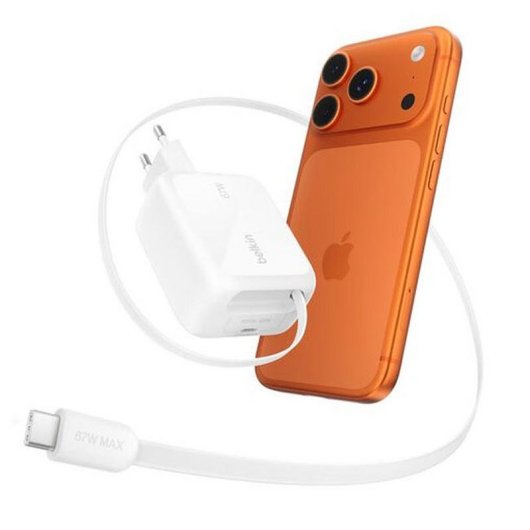 Carregador Belkin UltraCharge 67 W USB-C GaN Cabo Retrátil Branco