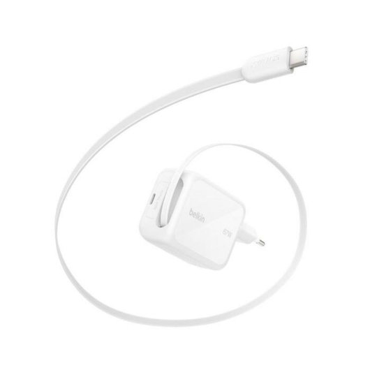 Carregador Belkin UltraCharge 67 W USB-C GaN Cabo Retrátil Branco